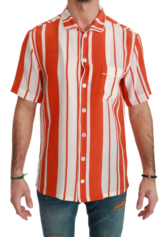 Dolce & Gabbana Elegant Striped Silk Shirt - White & Orange IT38 | XS