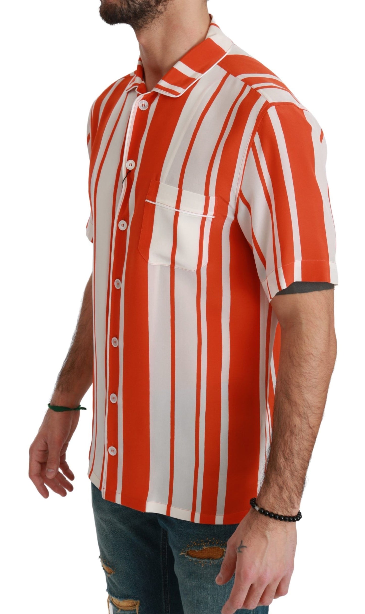 Dolce & Gabbana Elegant Striped Silk Shirt - White & Orange IT38 | XS