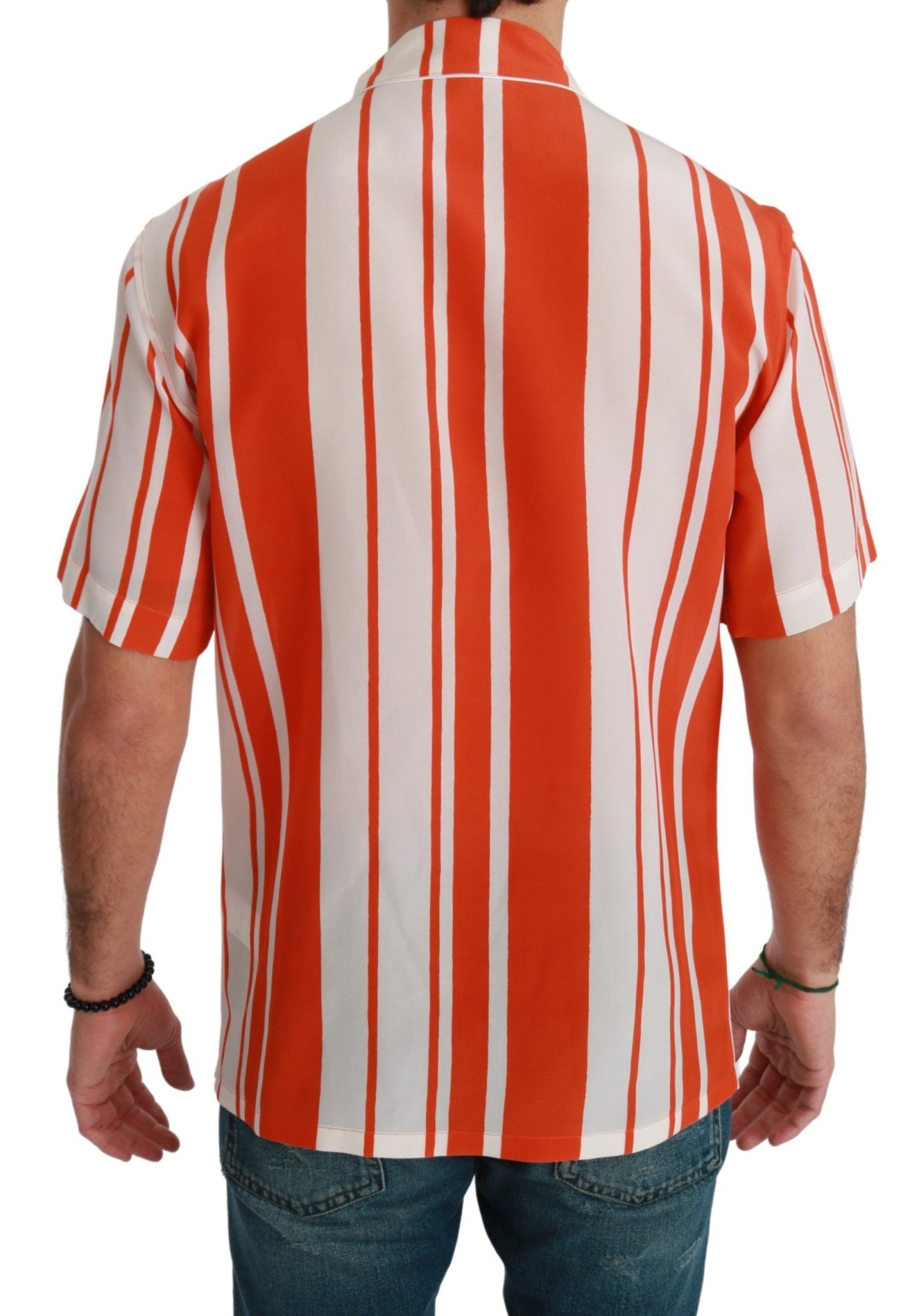 Dolce & Gabbana Elegant Striped Silk Shirt - White & Orange IT38 | XS