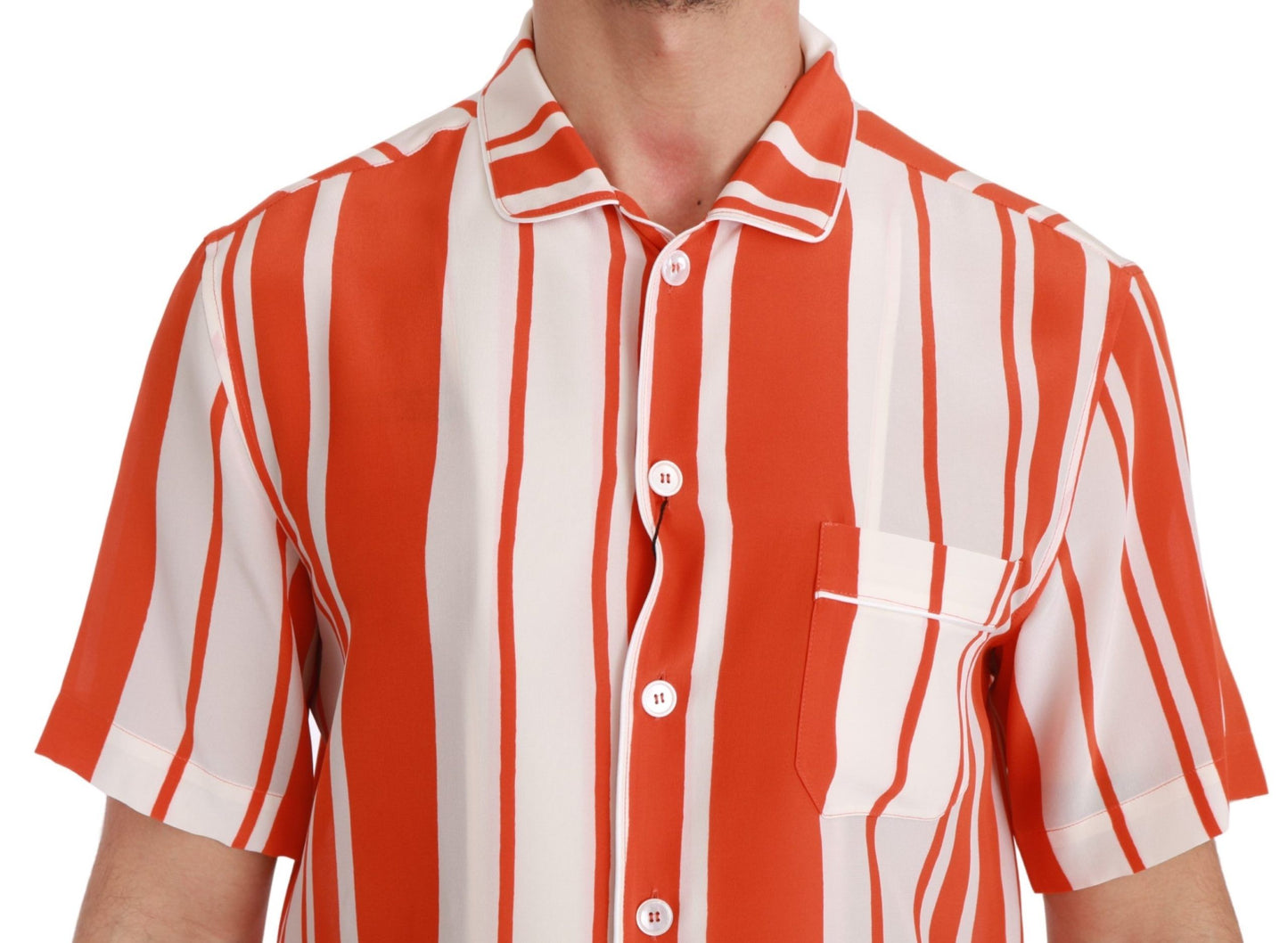 Dolce & Gabbana Elegant Striped Silk Shirt - White & Orange IT38 | XS