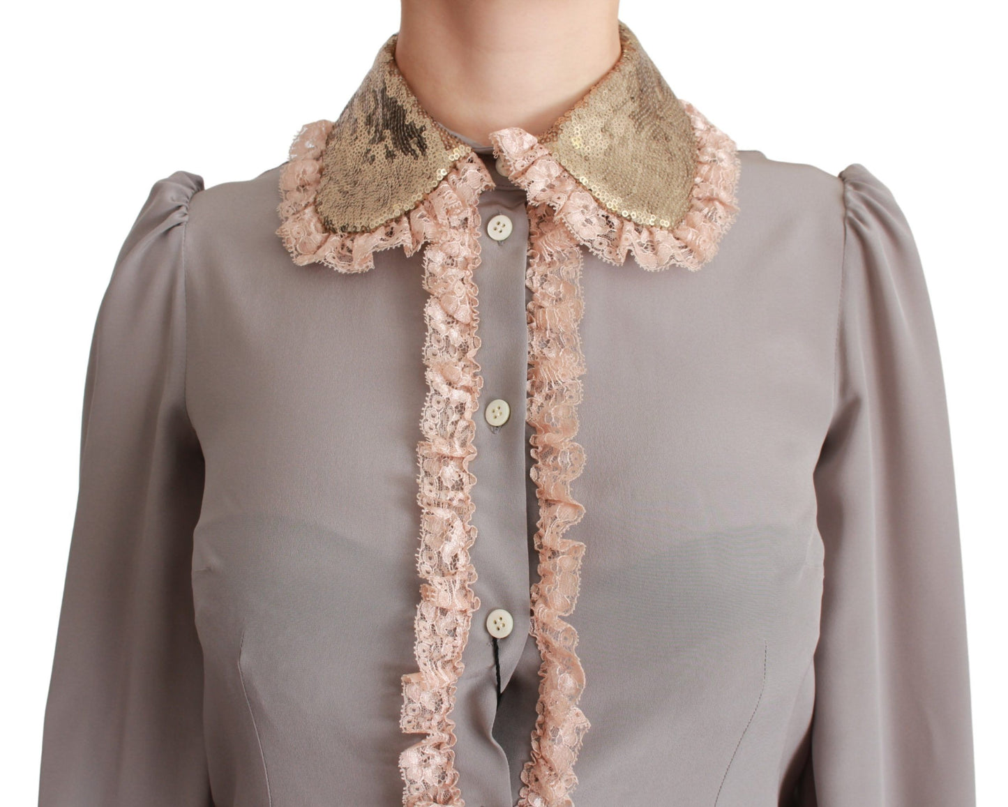 Dolce & Gabbana Elegant Silk Blend Sequin Collar Shirt IT44 | L