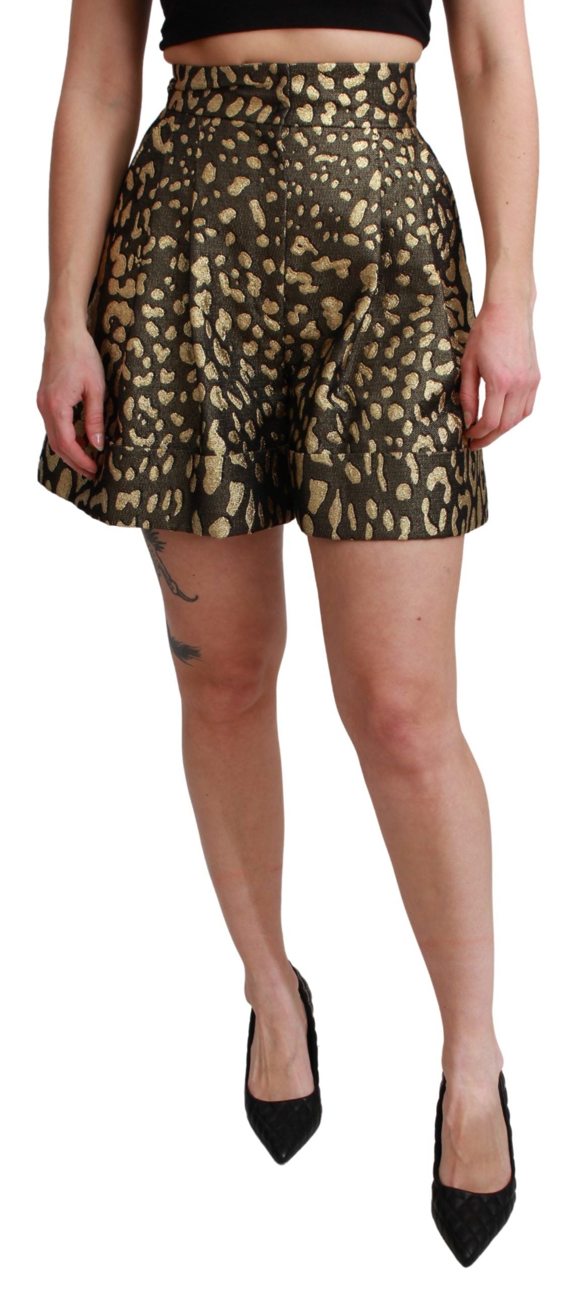 Dolce & Gabbana High Waist Black & Gold Luxe Shorts IT40 | S