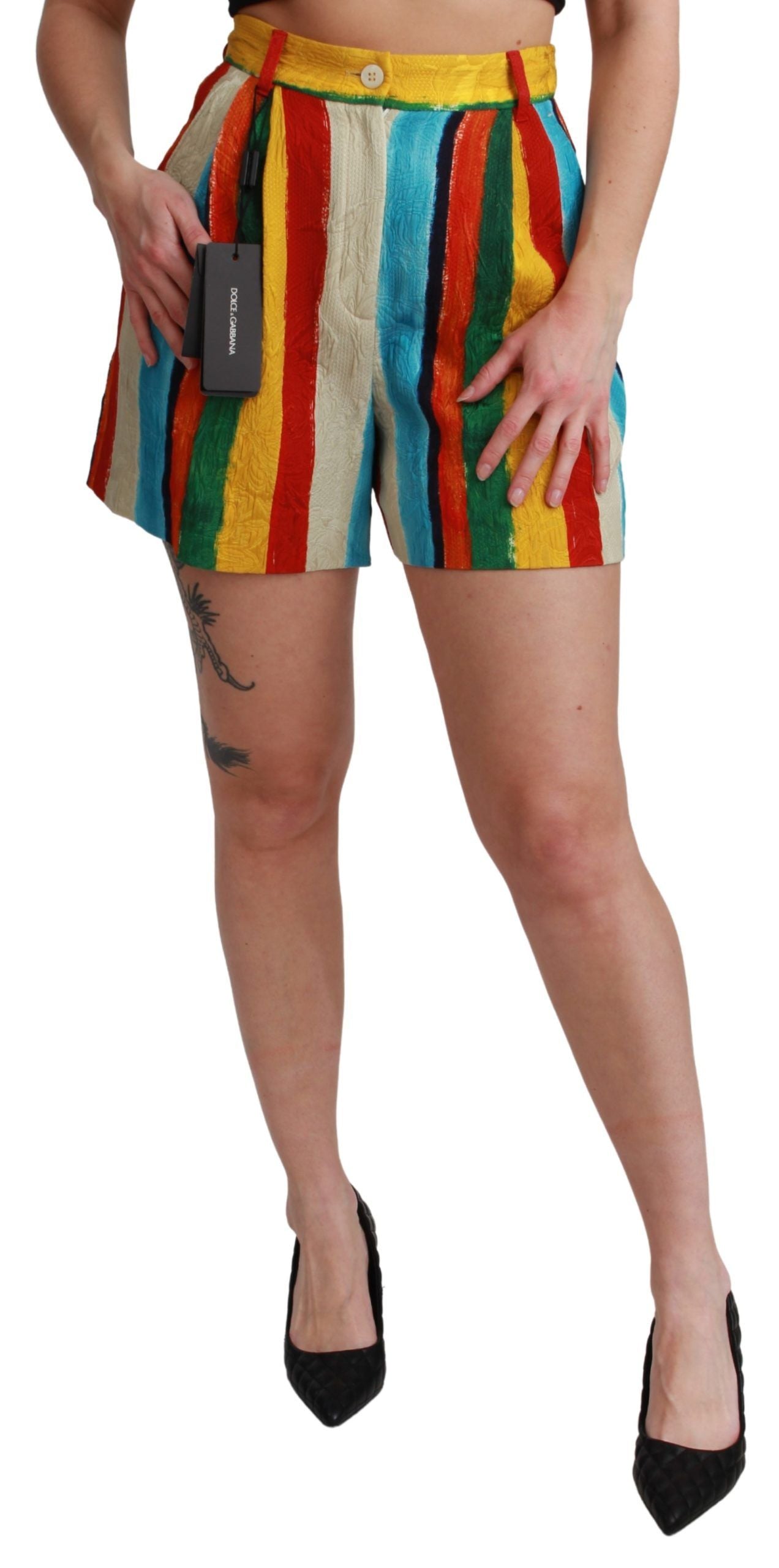 Dolce & Gabbana Multicolor Striped High-Waist Shorts IT42 | M