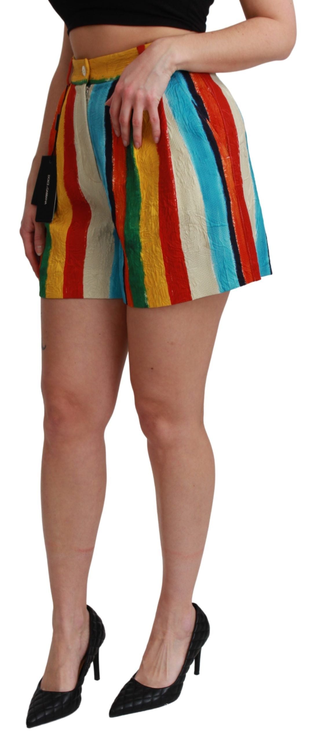 Dolce & Gabbana Multicolor Striped High-Waist Shorts IT42 | M