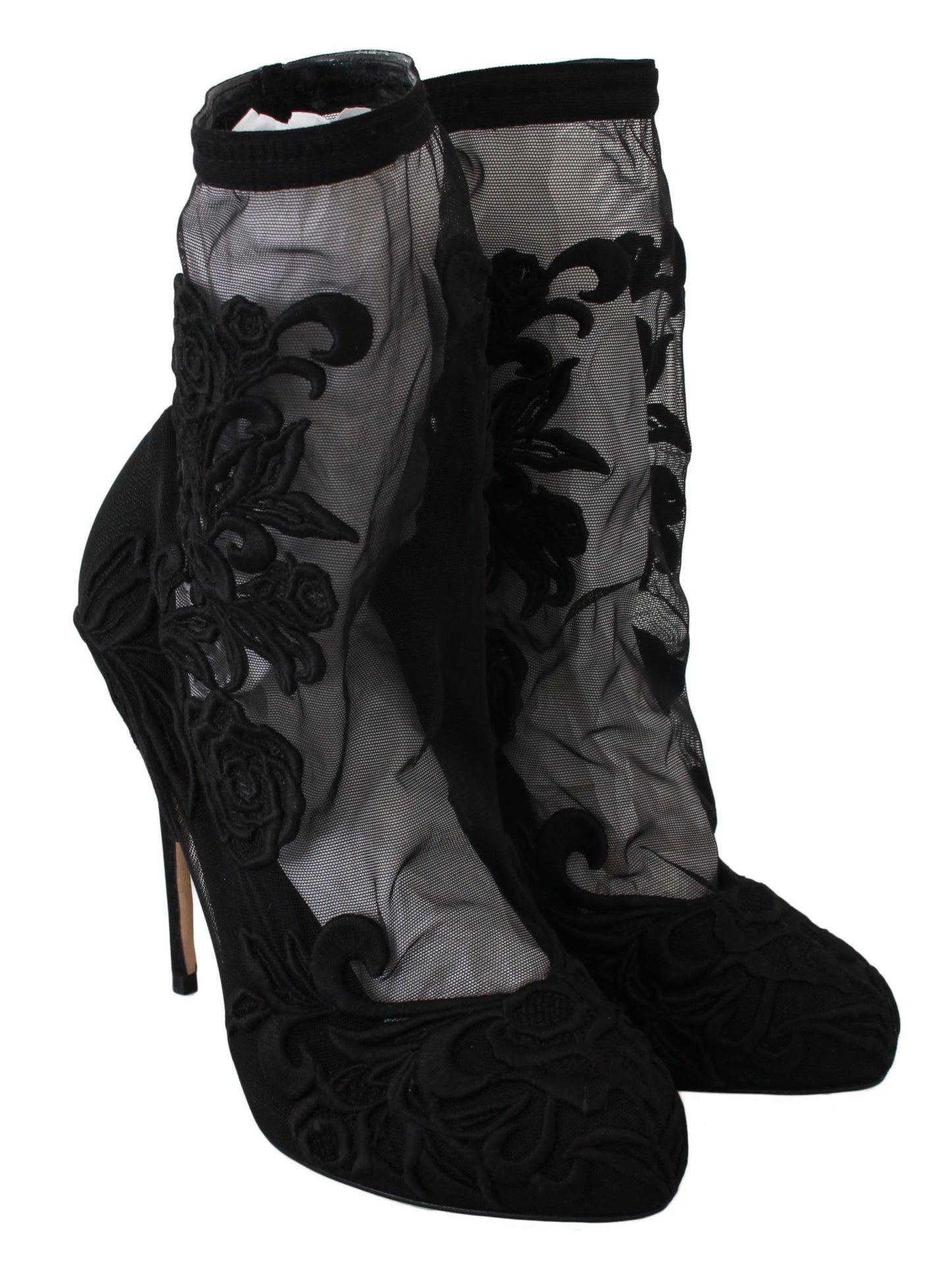 Dolce & Gabbana Embroidered Floral Stiletto Socks Booties EU39 / US8.5