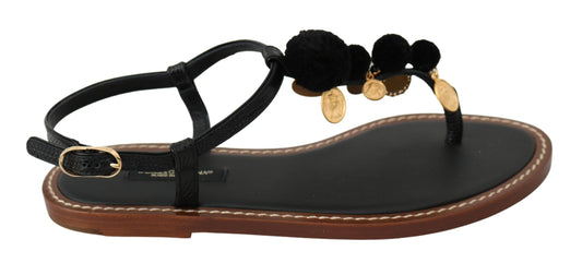 Dolce & Gabbana Pom Pom Flip Flop Ankle Strap Flats EU35 / US4.5