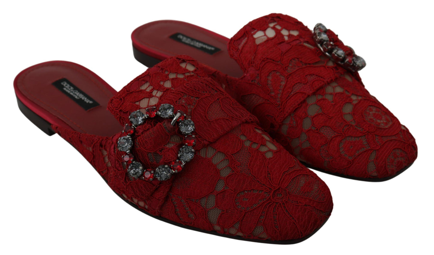 Dolce & Gabbana Radiant Red Slide Flats with Crystal Embellishments EU35 / US4.5