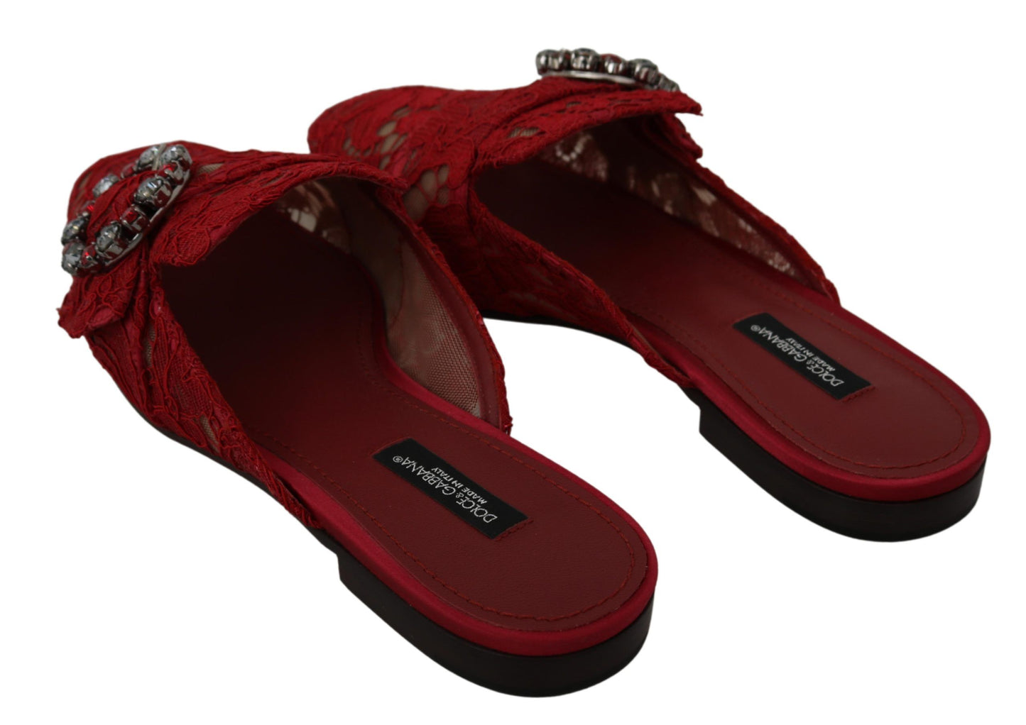 Dolce & Gabbana Radiant Red Slide Flats with Crystal Embellishments EU35 / US4.5