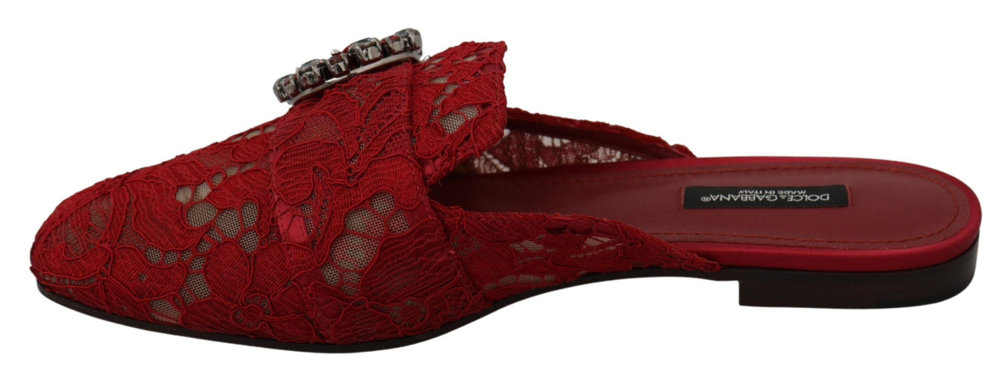 Dolce & Gabbana Radiant Red Slide Flats with Crystal Embellishments EU35 / US4.5