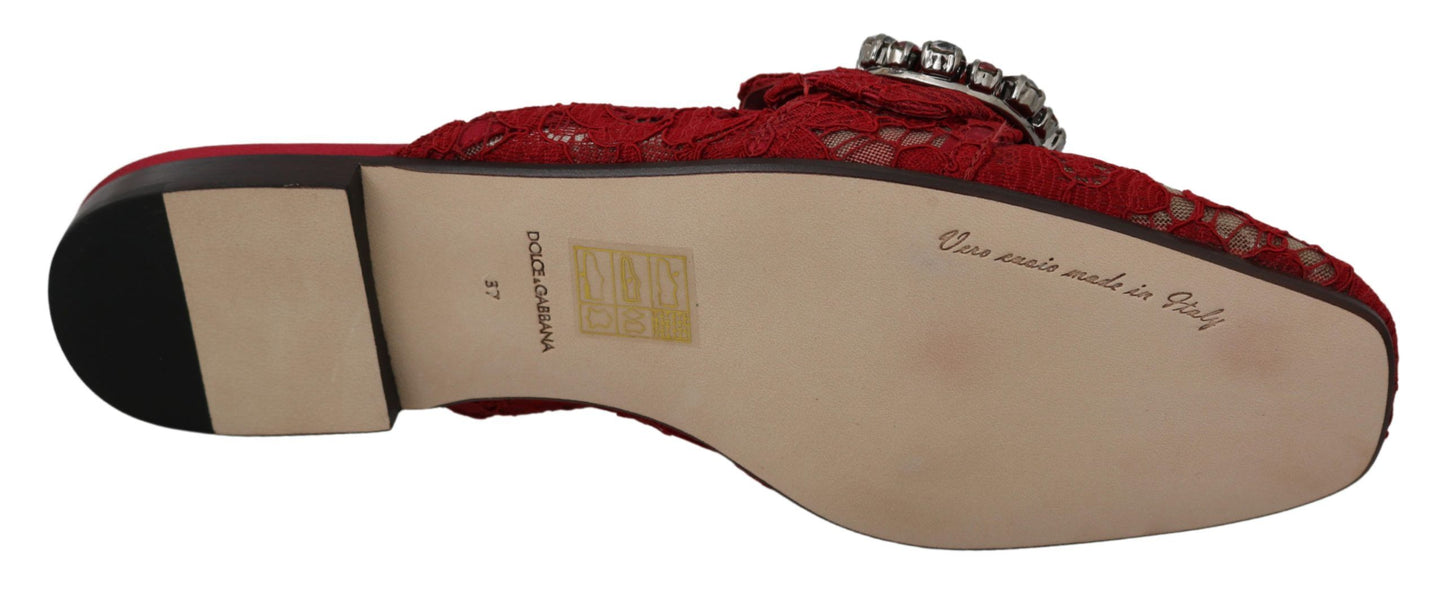 Dolce & Gabbana Radiant Red Slide Flats with Crystal Embellishments EU35 / US4.5