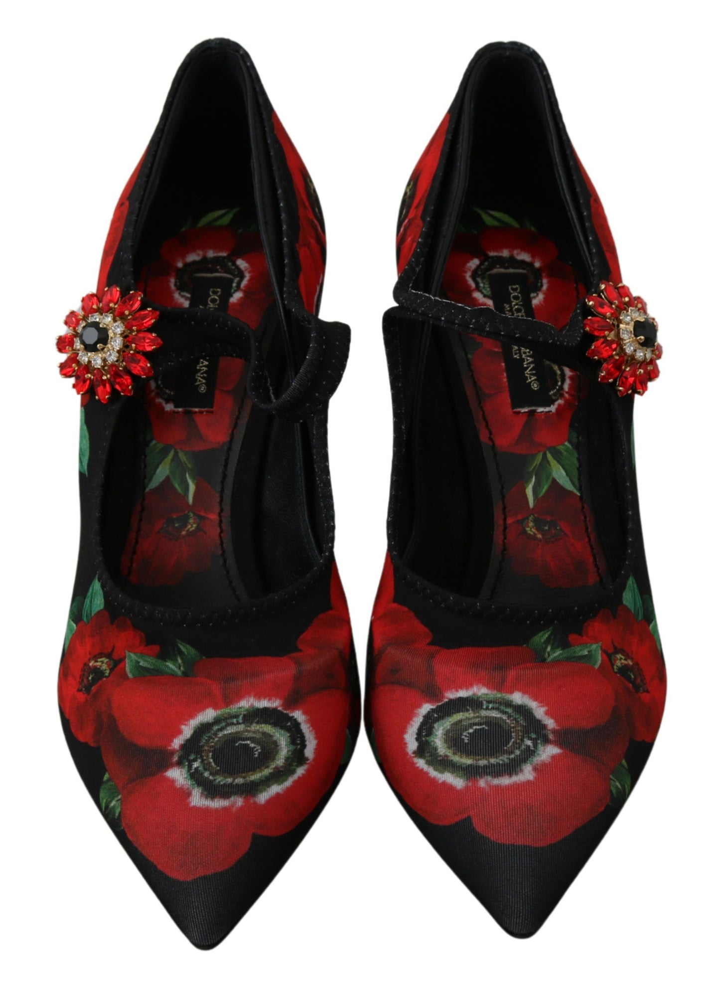 Dolce & Gabbana Floral Mary Janes Pumps with Crystal Detail EU36 / US5.5