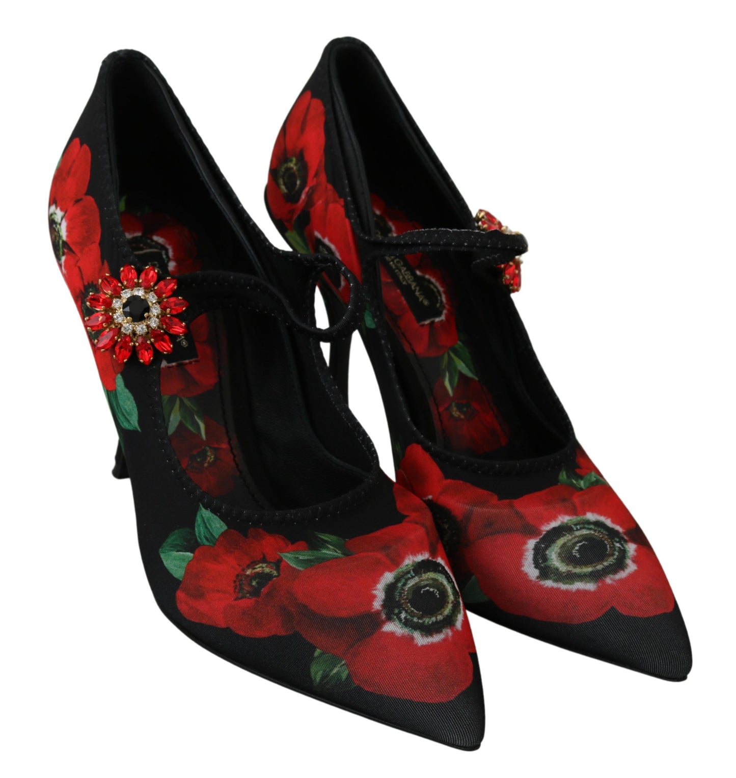 Dolce & Gabbana Floral Mary Janes Pumps with Crystal Detail EU36 / US5.5