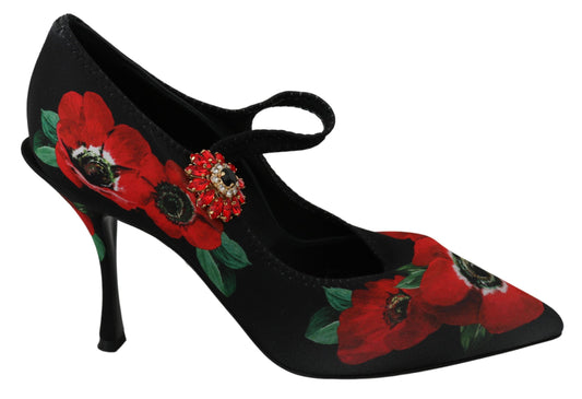 Dolce & Gabbana Floral Mary Janes Pumps with Crystal Detail EU36 / US5.5