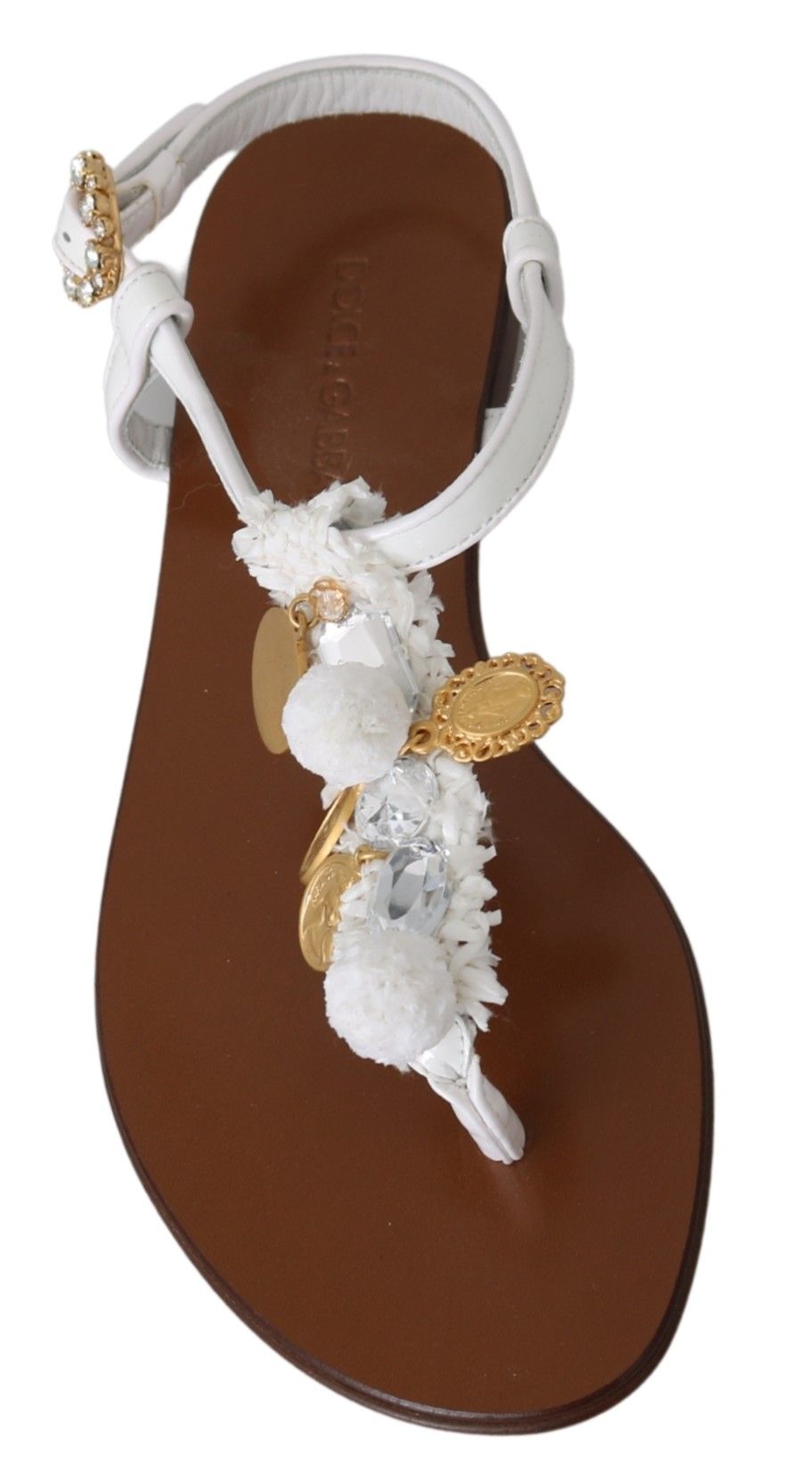 Dolce & Gabbana Pom Pom Flip Flop Ankle Strap Flats EU35 / US4.5