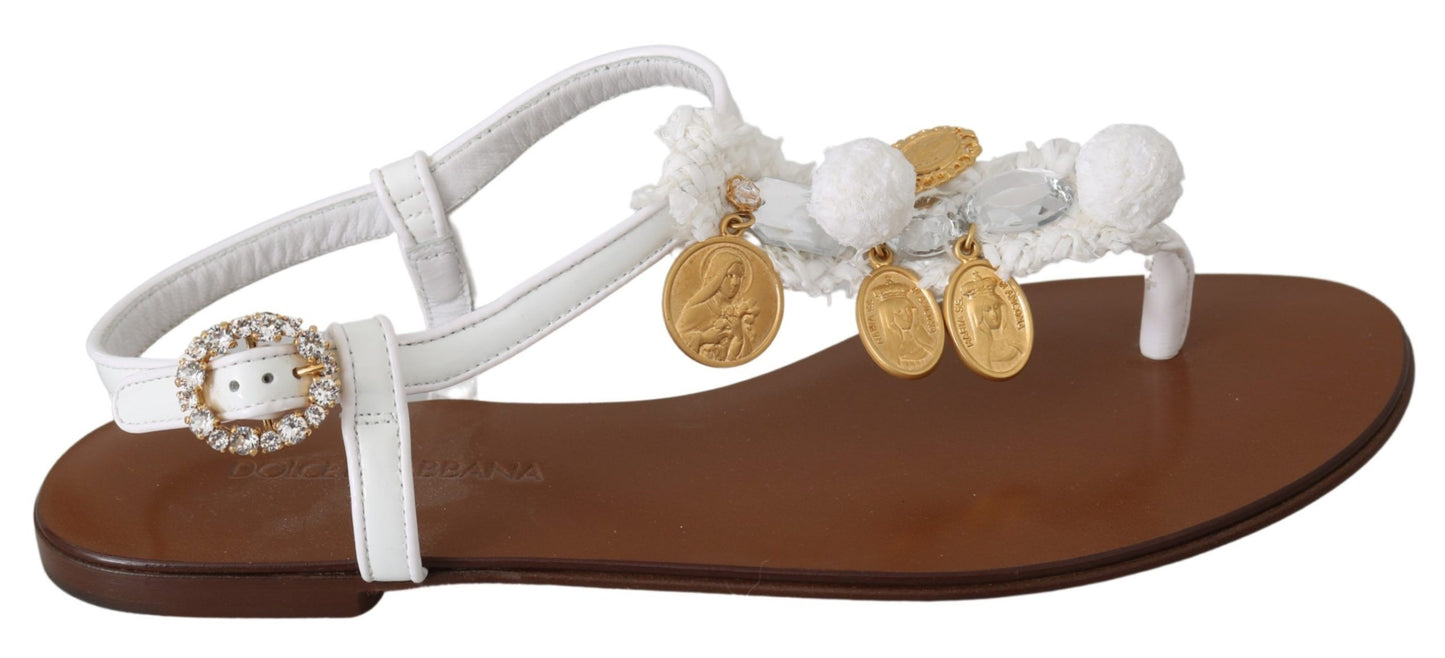 Dolce & Gabbana Pom Pom Flip Flop Ankle Strap Flats EU35 / US4.5