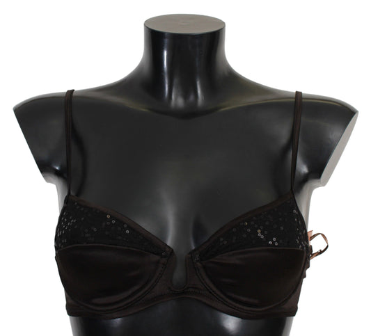 Ermanno Scervino Sequined Brown Balconette Bra IT2 | S