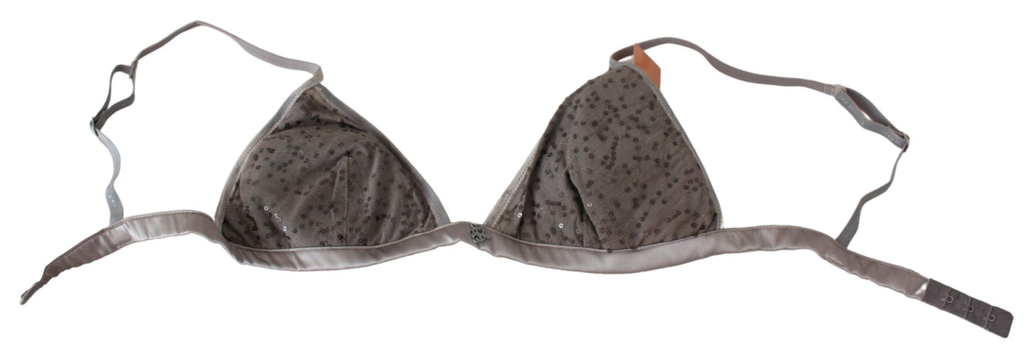 Ermanno Scervino Sequined Gray Triangolo Bra Luxury Underwear IT2 | S