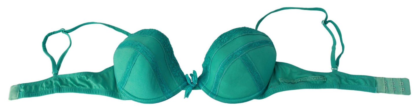 Ermanno Scervino Luxurious Green Cotton Push Up Bra IT2 | S