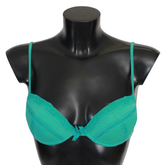 Ermanno Scervino Luxurious Green Cotton Push Up Bra IT2 | S