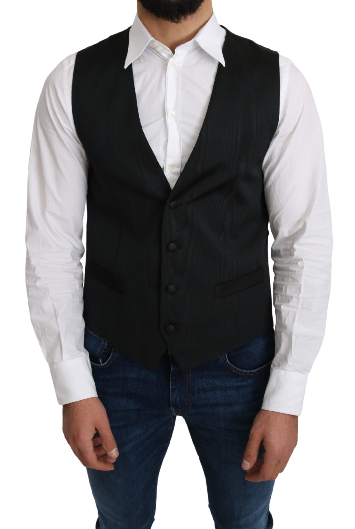 Dolce & Gabbana Elegant Silk Formal Gray Vest IT46 / S