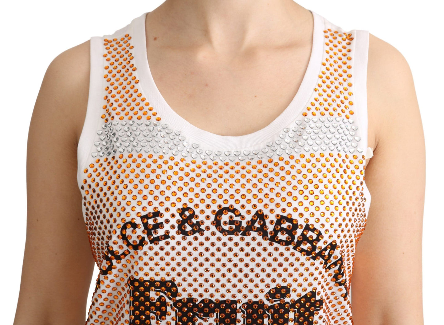 Dolce & Gabbana Crystal Embellished Sleeveless Cotton Top IT40 / S