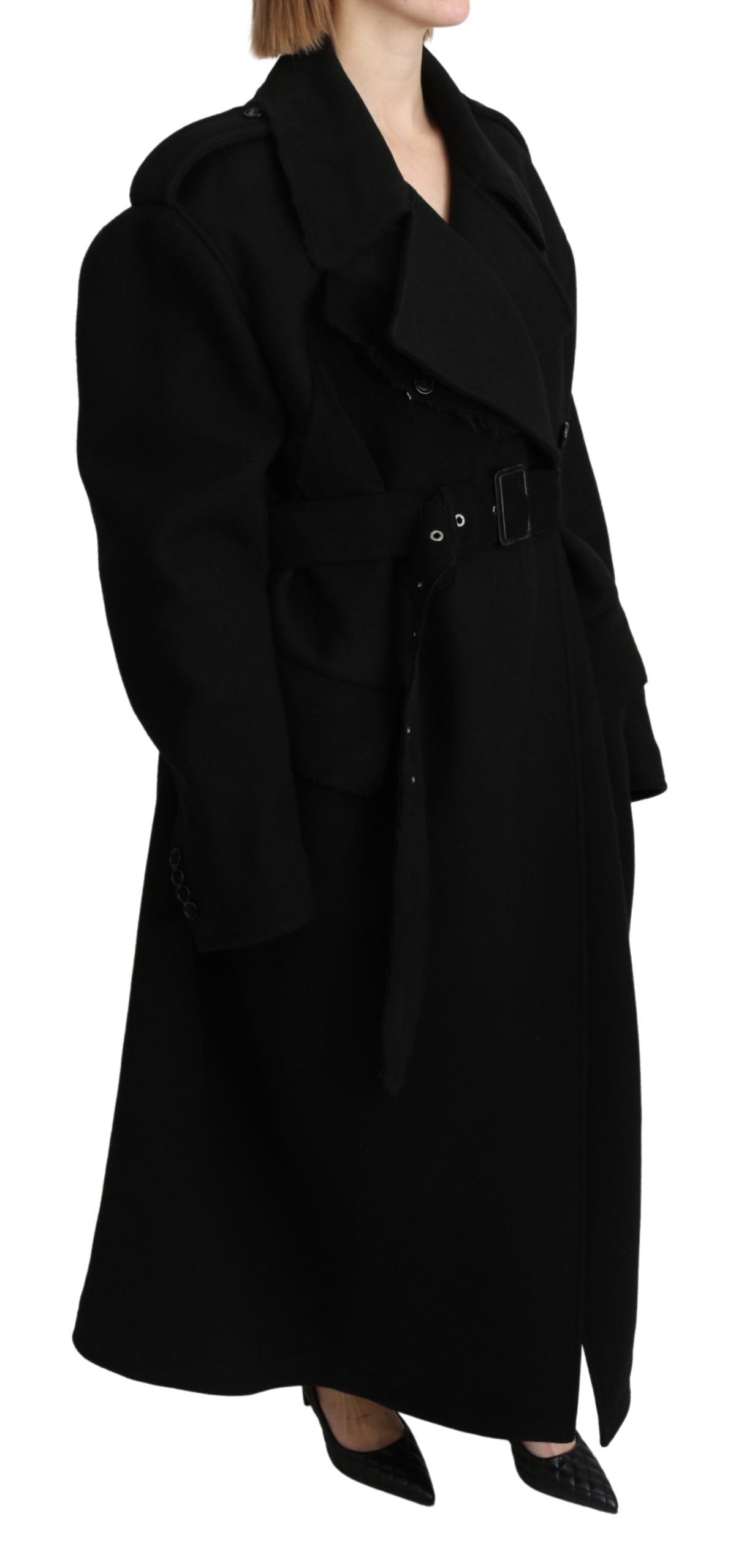 Dolce & Gabbana Elegant Black Wool Trenchcoat IT40 | S