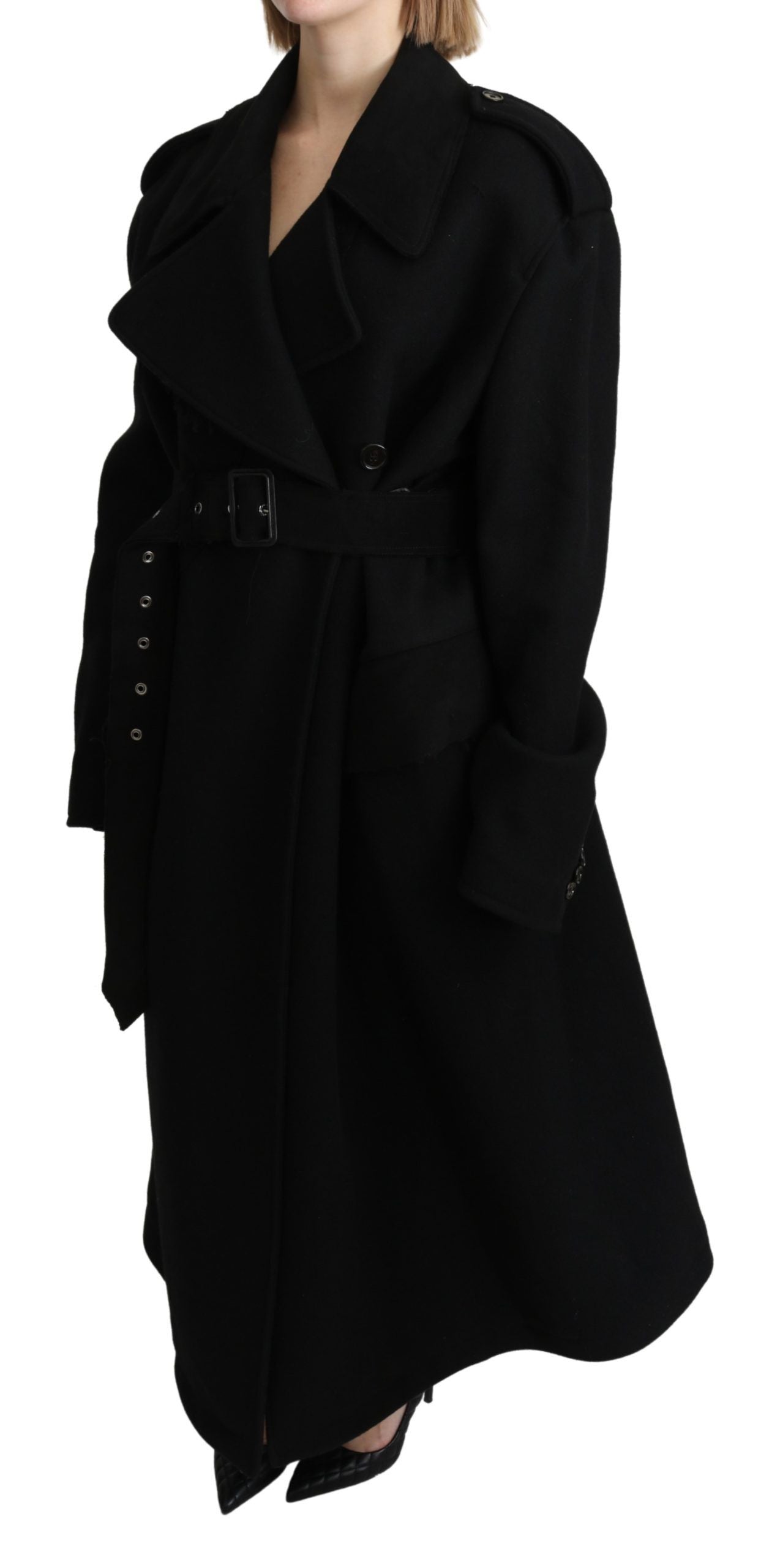 Dolce & Gabbana Elegant Black Wool Trenchcoat IT40 | S