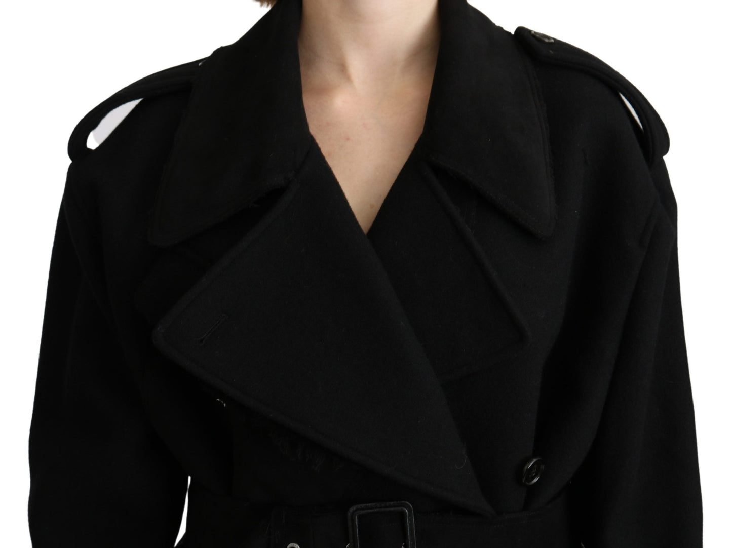 Dolce & Gabbana Elegant Black Wool Trenchcoat IT40 | S