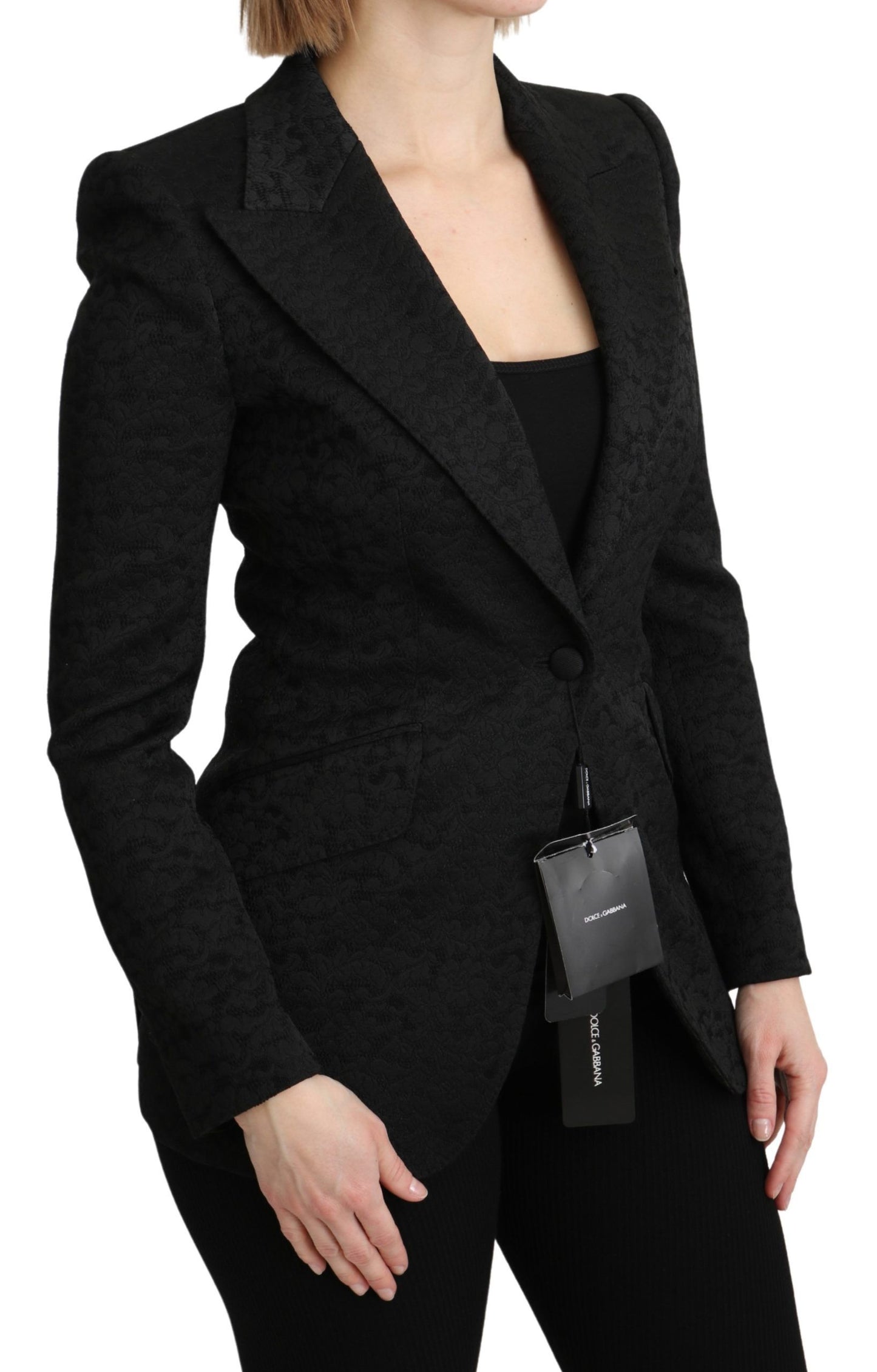 Dolce & Gabbana Elegant Black Brocade Single Breasted Blazer IT36 / XS