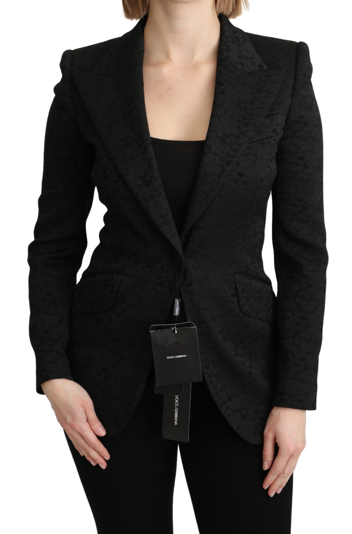 Dolce & Gabbana Elegant Black Brocade Single Breasted Blazer IT36 / XS