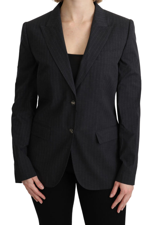 Dolce & Gabbana Elegant Gray Striped Cotton Blazer IT44 | L