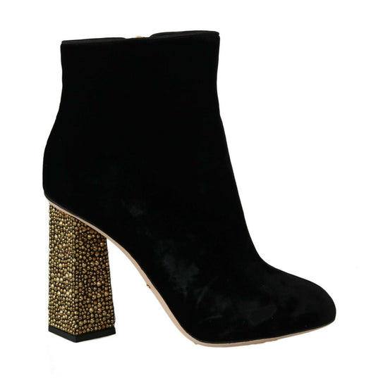 Dolce & Gabbana Elegant Velvet Ankle Boots with Crystal Heels EU39.5 / US9