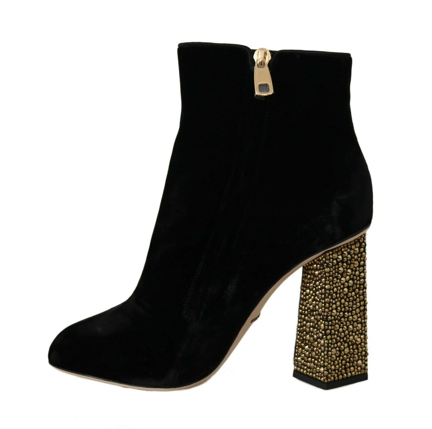 Dolce & Gabbana Elegant Velvet Ankle Boots with Crystal Heels EU39.5 / US9