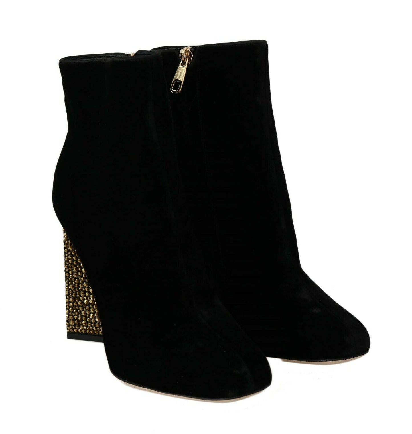 Dolce & Gabbana Elegant Velvet Ankle Boots with Crystal Heels EU39.5 / US9