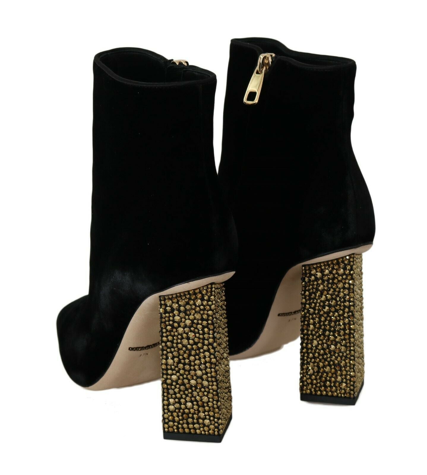 Dolce & Gabbana Elegant Velvet Ankle Boots with Crystal Heels EU39.5 / US9