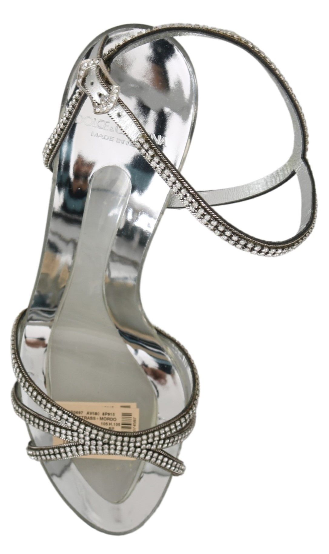 Dolce & Gabbana Silver Leather Ankle Strap Sandals with Crystals EU39 / US8.5