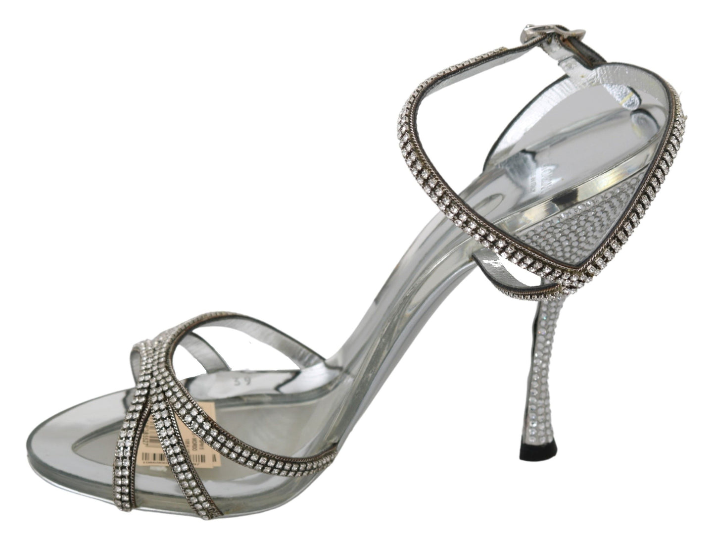 Dolce & Gabbana Silver Leather Ankle Strap Sandals with Crystals EU39 / US8.5