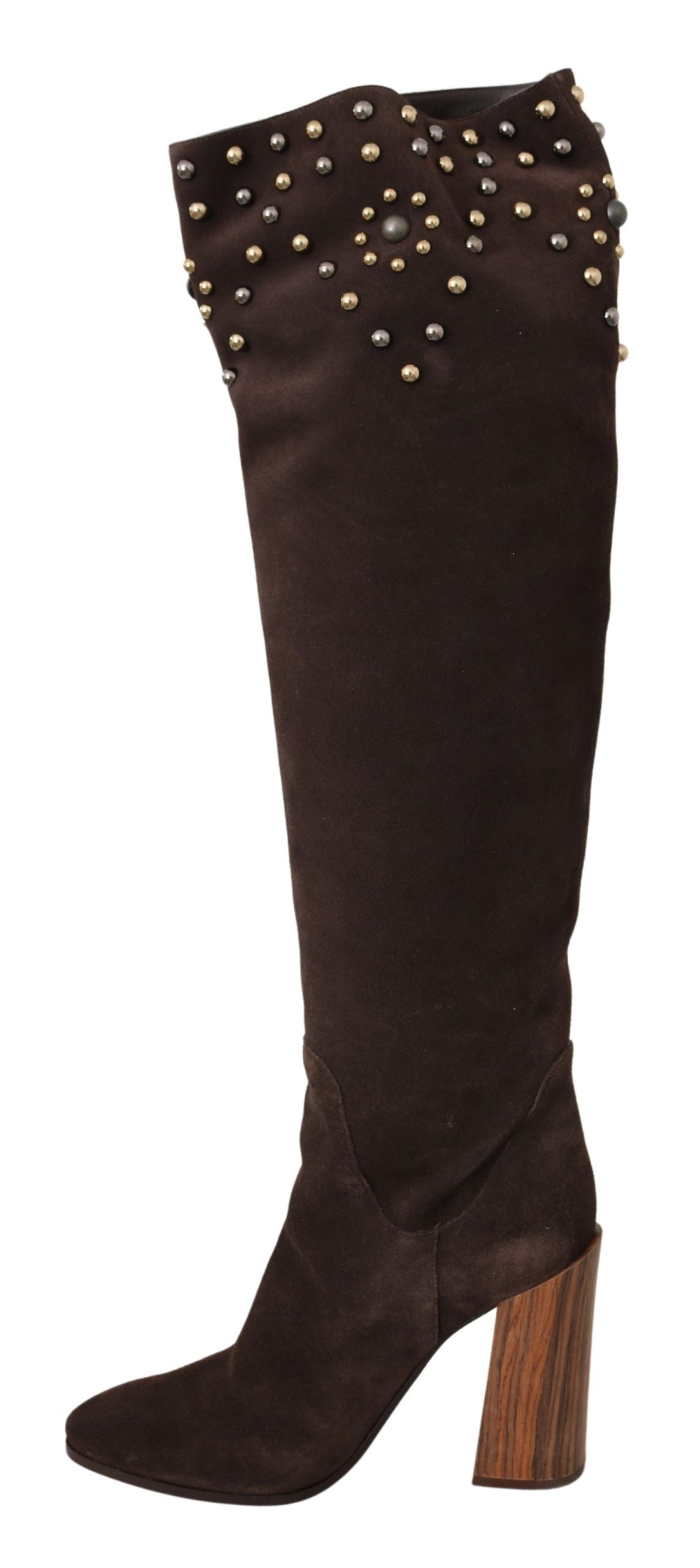 Dolce & Gabbana Studded Suede Knee High Boots in Brown EU39 / US8.5