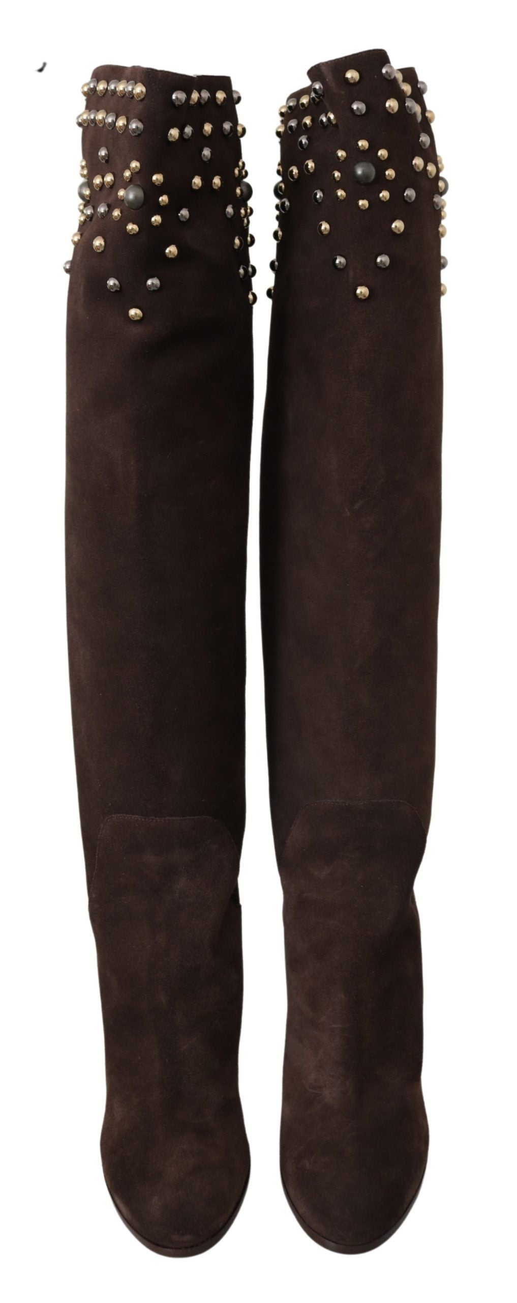 Dolce & Gabbana Studded Suede Knee High Boots in Brown EU39 / US8.5