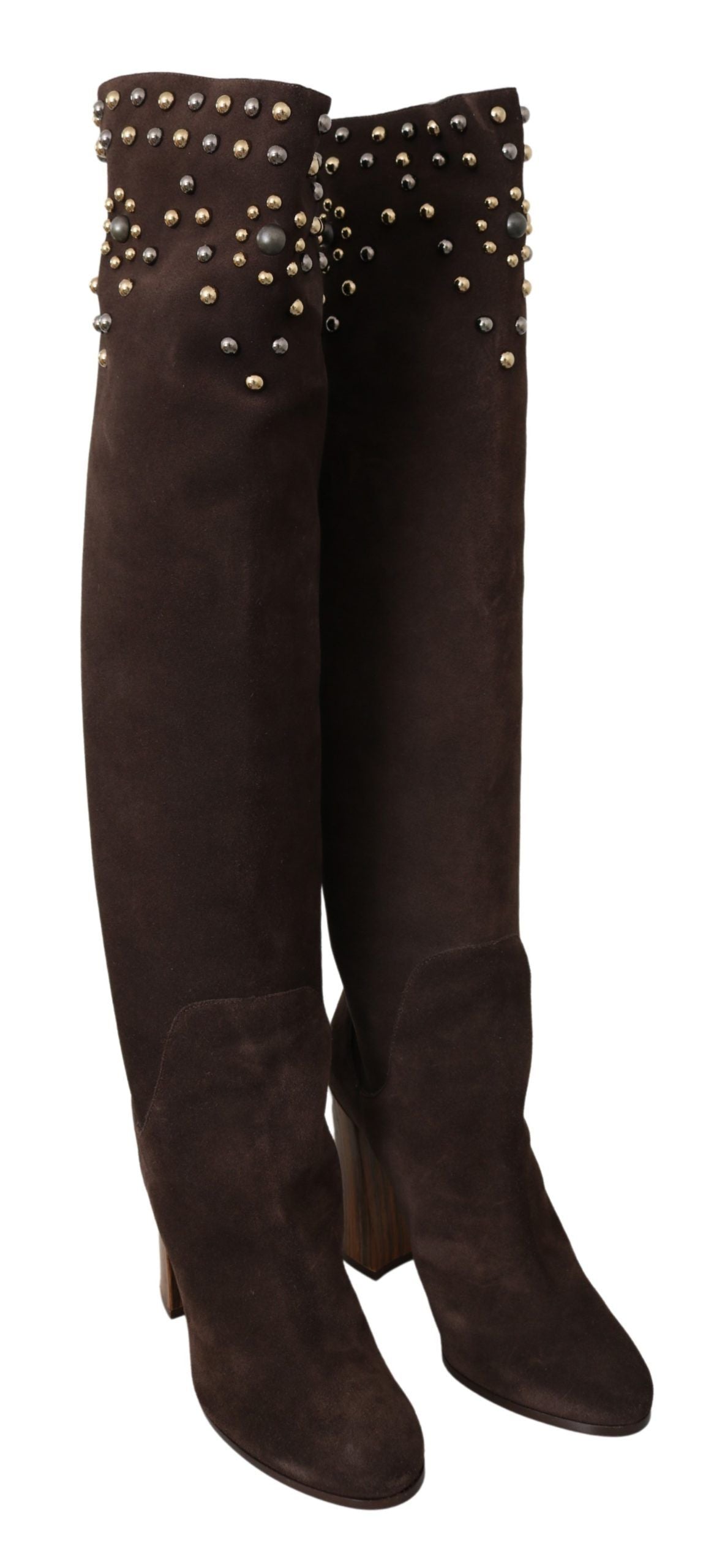 Dolce & Gabbana Studded Suede Knee High Boots in Brown EU39 / US8.5