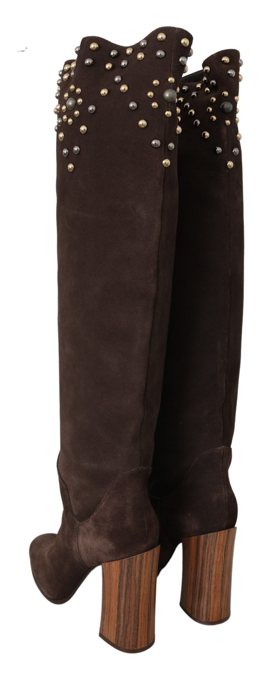 Dolce & Gabbana Studded Suede Knee High Boots in Brown EU39 / US8.5