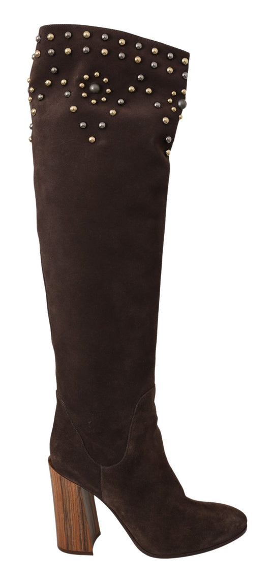 Dolce & Gabbana Studded Suede Knee High Boots in Brown EU39 / US8.5