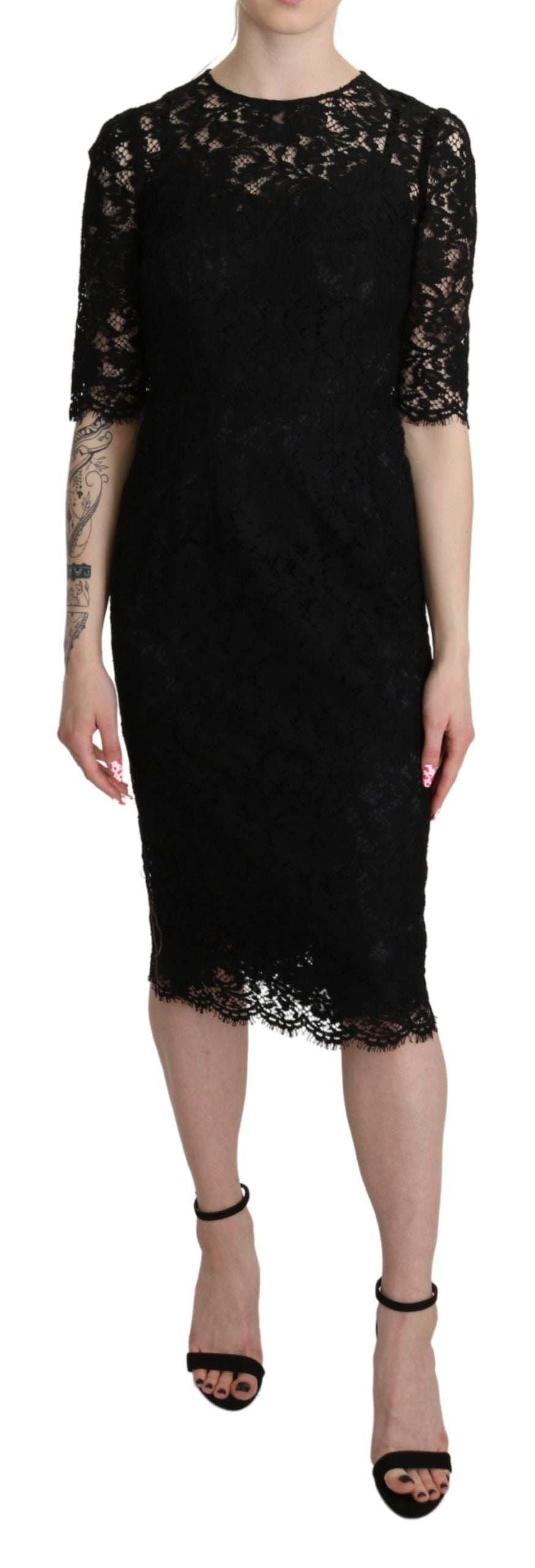 Dolce & Gabbana Elegant Black Lace Sheath Knee-Length Dress IT38 | XS