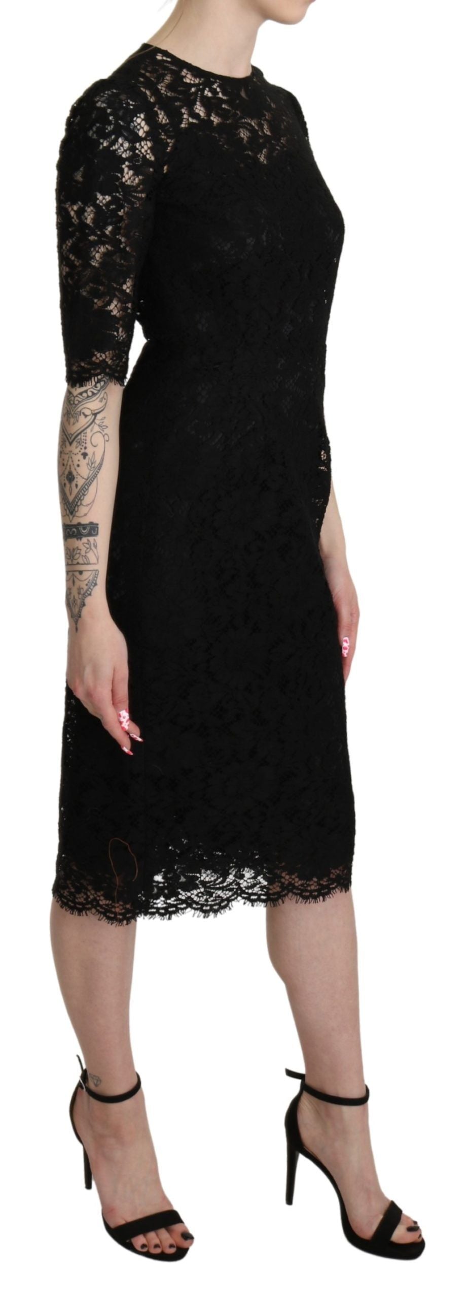 Dolce & Gabbana Elegant Black Lace Sheath Knee-Length Dress IT38 | XS