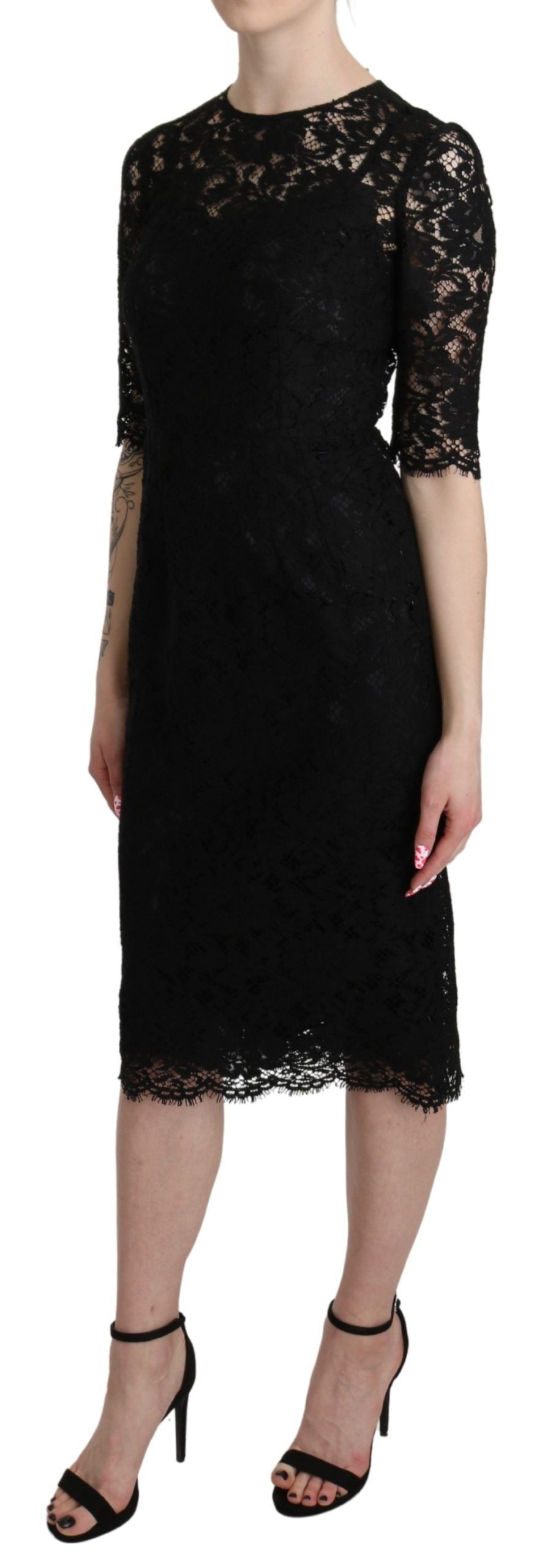 Dolce & Gabbana Elegant Black Lace Sheath Knee-Length Dress IT38 | XS