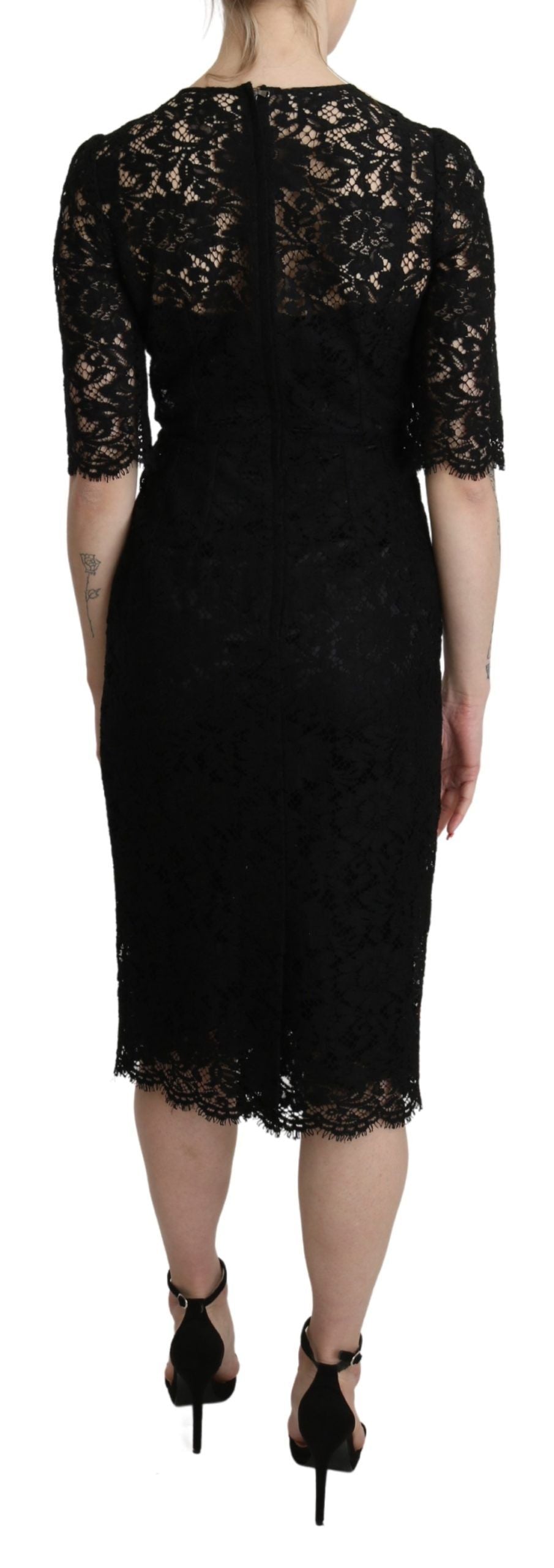 Dolce & Gabbana Elegant Black Lace Sheath Knee-Length Dress IT38 | XS