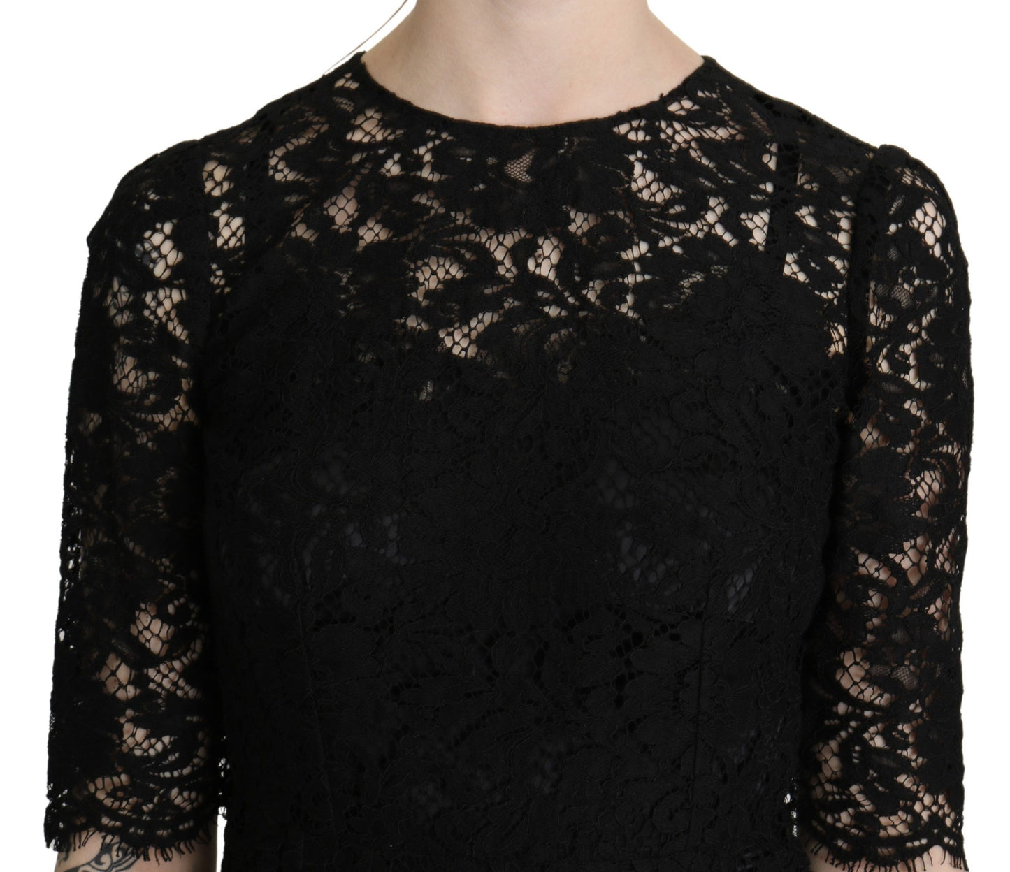 Dolce & Gabbana Elegant Black Lace Sheath Knee-Length Dress IT38 | XS