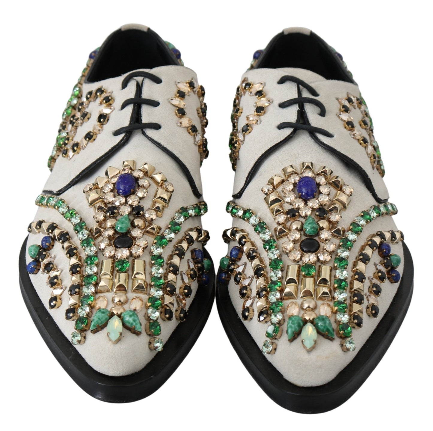 Dolce & Gabbana Elegant White Suede Dress Flats with Crystals EU41 / US10.5