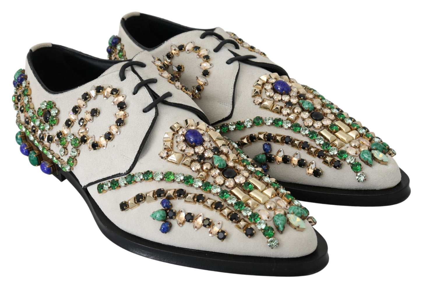 Dolce & Gabbana Elegant White Suede Dress Flats with Crystals EU41 / US10.5