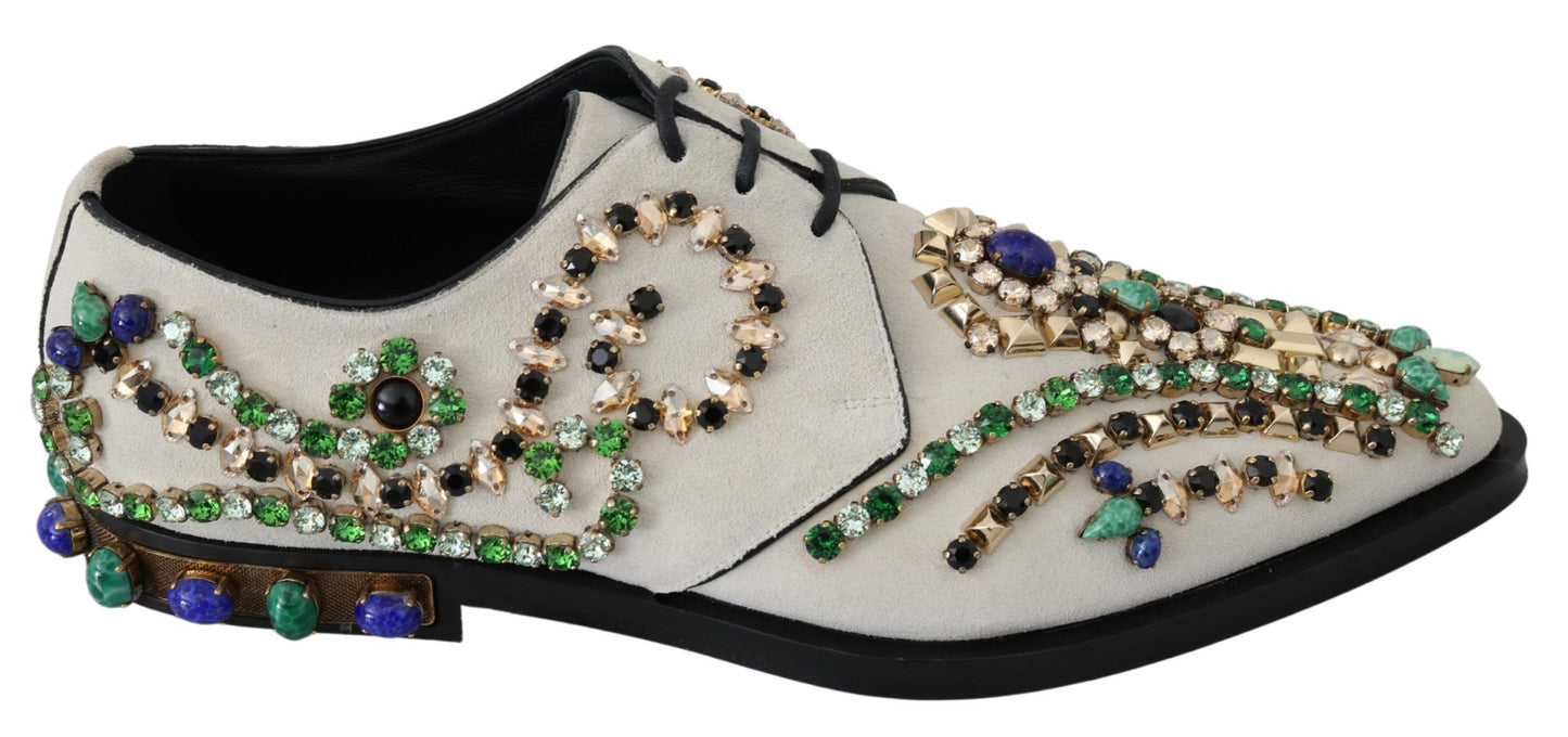 Dolce & Gabbana Elegant White Suede Dress Flats with Crystals EU41 / US10.5